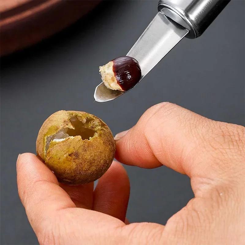 304 Stainless Steel Longan Corer Cinnamon Lychee Shelling and Coring Meat Digger Nut Shelling Kitchen Shrimp Line Knife
