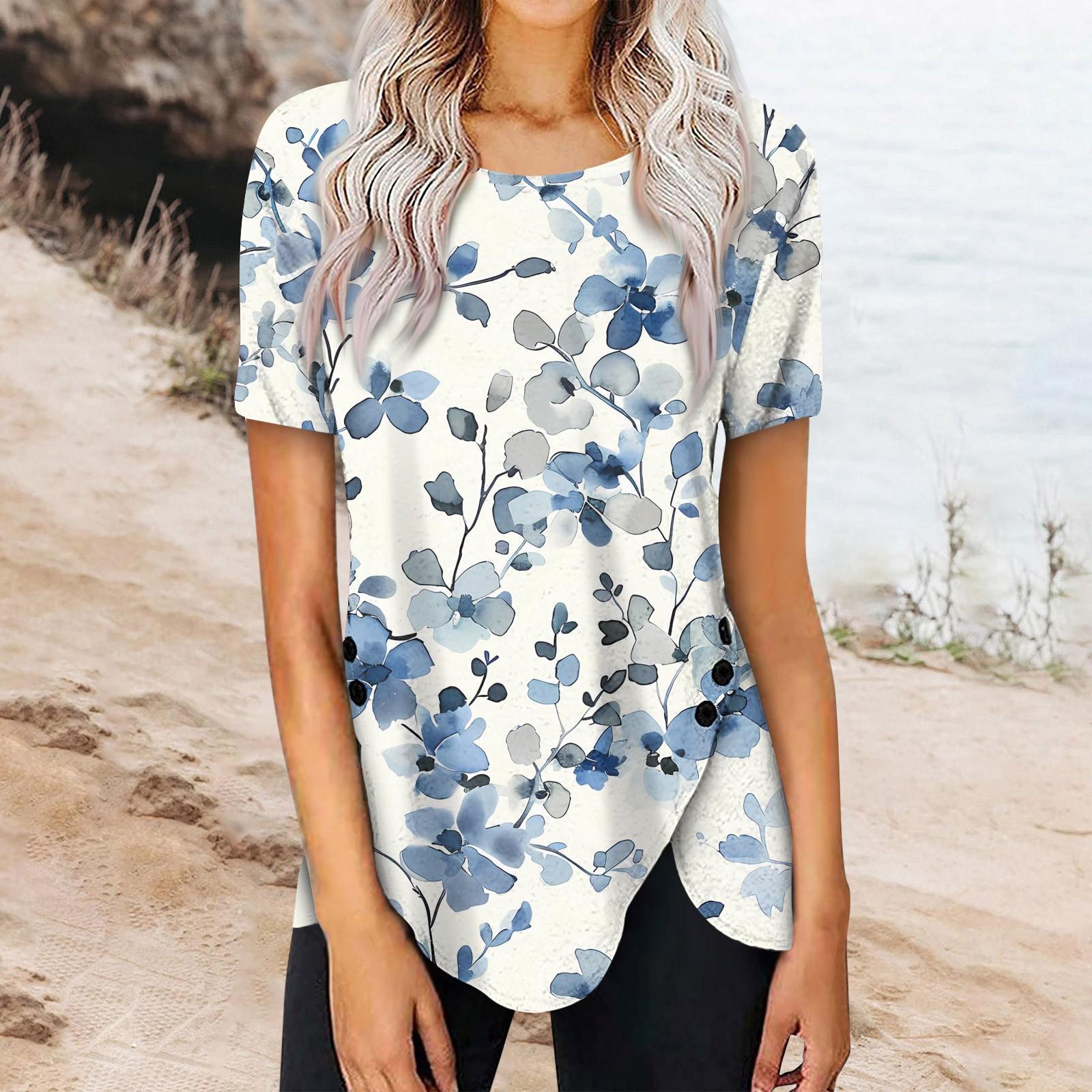 

Женский летний топ с коротким рукавом и круглым вырезом, с принтом на пуговицах сбоку XL белый