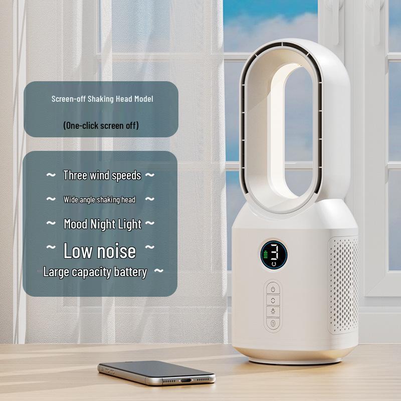 F8 Bladeless Fan & Bluetooth Speaker with Desk Lamp, USB Charging, Oscillation, Creative Design, Digital Display - 2026 Model for Home Use