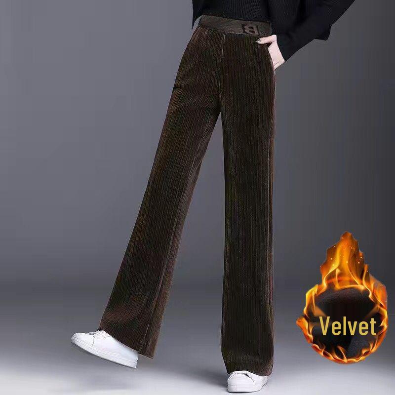 Women's Corduroy Wide-Leg Casual Pants - Autumn/Winter, Thickened, Plus Size, Straight, Loose Fit