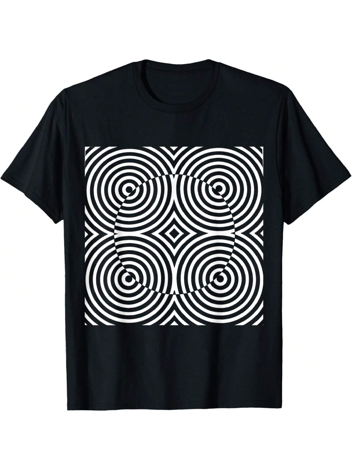 Abstract Geometric Artsy Black And White Optical Illusion T-Shirt S разноцветный