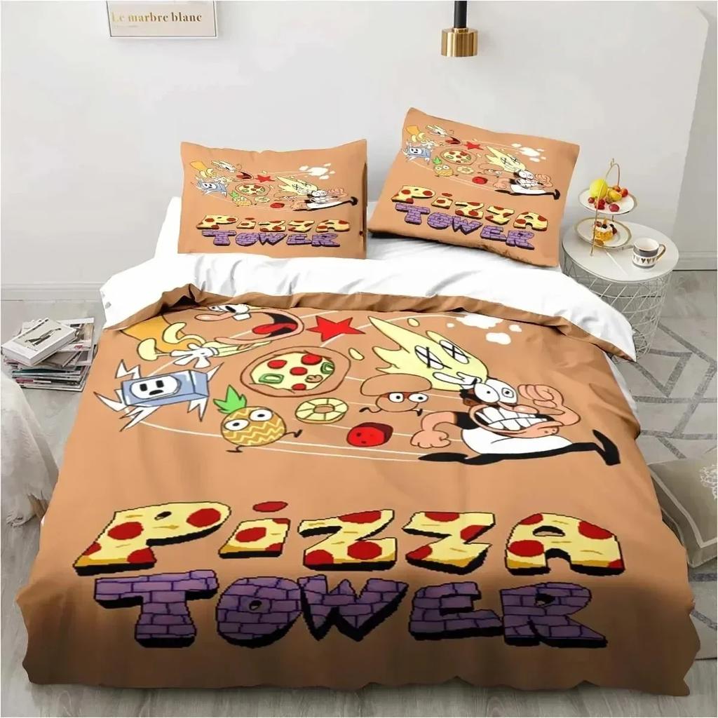 Edredón Torre de Pizza Estilo Pixel Clásico Juego Juego de Ropa de Cama Dormitorio Suave Moderno S Cómodo