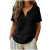 Women's Loose-Fit Fashionable Cotton-Linen -Color V-Neck Casual Top