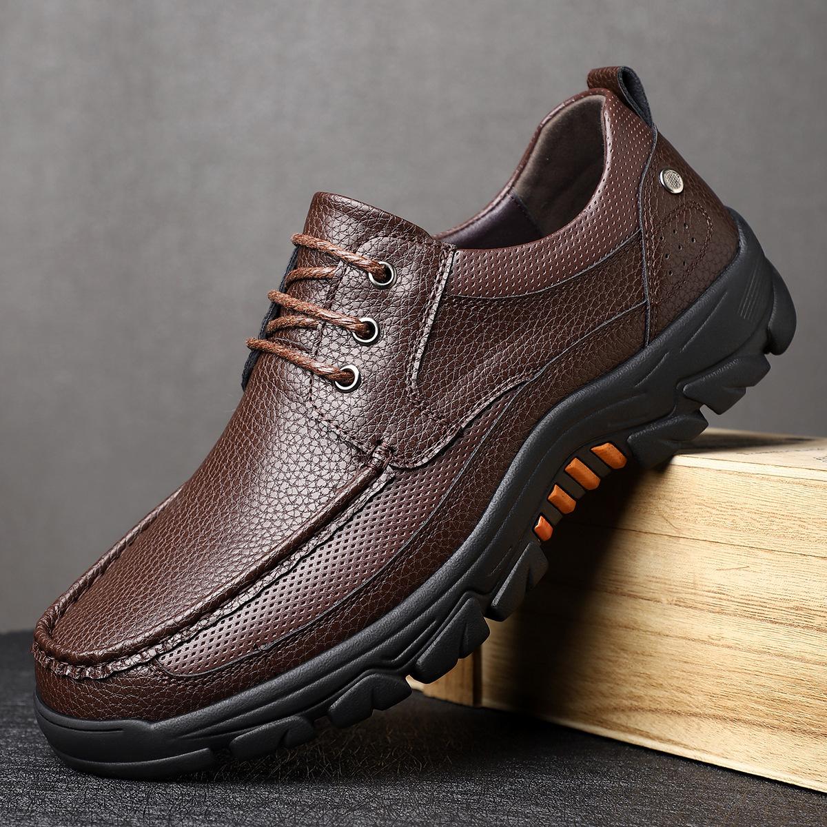 

New spring and autumn men s business dress leather shoes platform men s shoes outdoor casual solid color versatile mountaineering leather shoes 48 бордовий