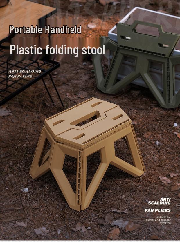 Compact Outdoor Folding Chair with Bucket Holder - Portable Stool for Camping, Fishing, and Queuing