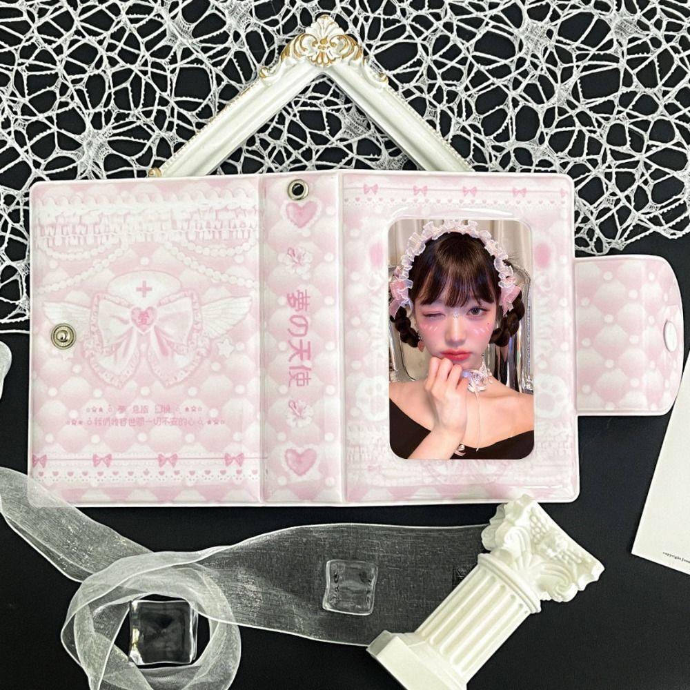 Pink Love Bow Card Album 3 Inch Mini PVC Photocard Binder with 16 Internal Pages Collectible Card Album Idol Card Collect Book