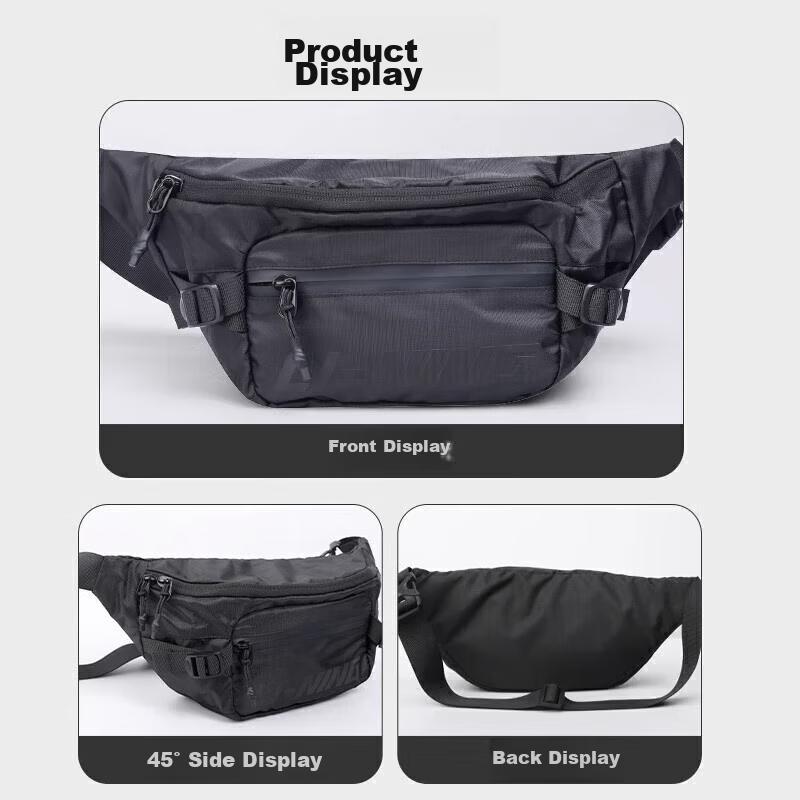 Li-Ning Waist Bag, Crossbody Bag, Fitness Phone Waist Pack, Large Capacity Chest Bag, Black