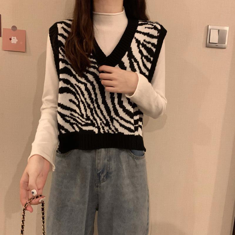 Korean Zebra Style Ribbed Knit Vest - Warm, Slimming, and Fashionable