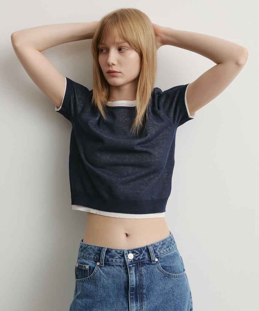 ARTID Cotton Double Layer Short Sleeve Knit_Navy