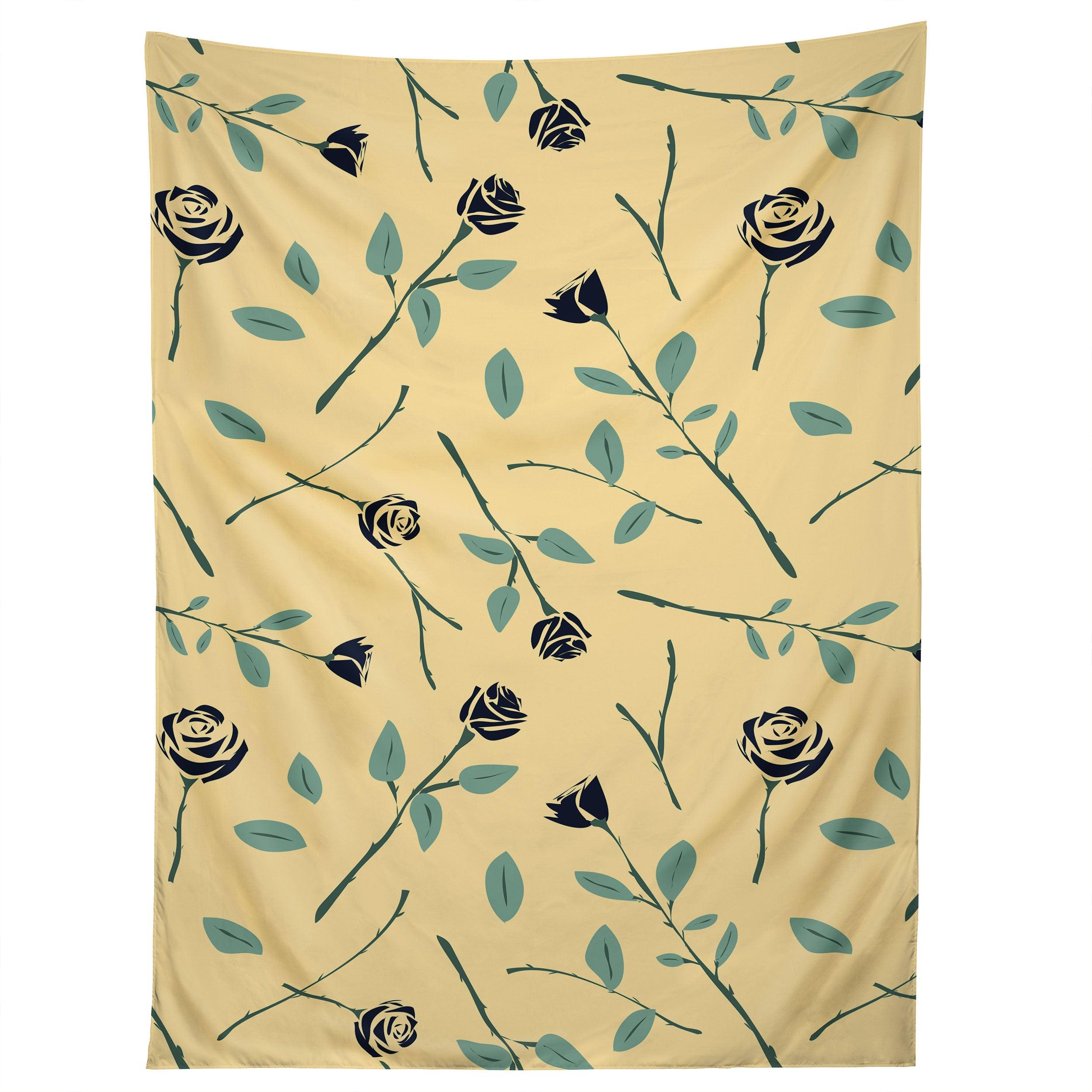 DARK FOREST ROSES ON YELLOW tapestry 75x100