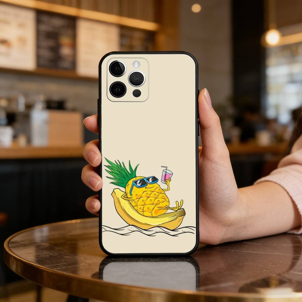 

S-Summer P-Pineapple Phone Case For iPhone 17,16,15,14,13,12,11 Plus,Pro Max,Soft Silicone Black Cover iPhone17promax