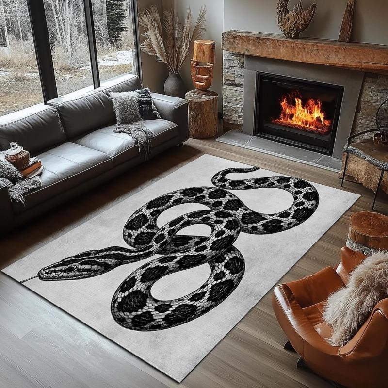 Nordic Style Living Room Carpet Black Gold Mysterious Snake Pattern Bedroom Rug Machine Washable Non-slip Coffee Table Mat Tapis