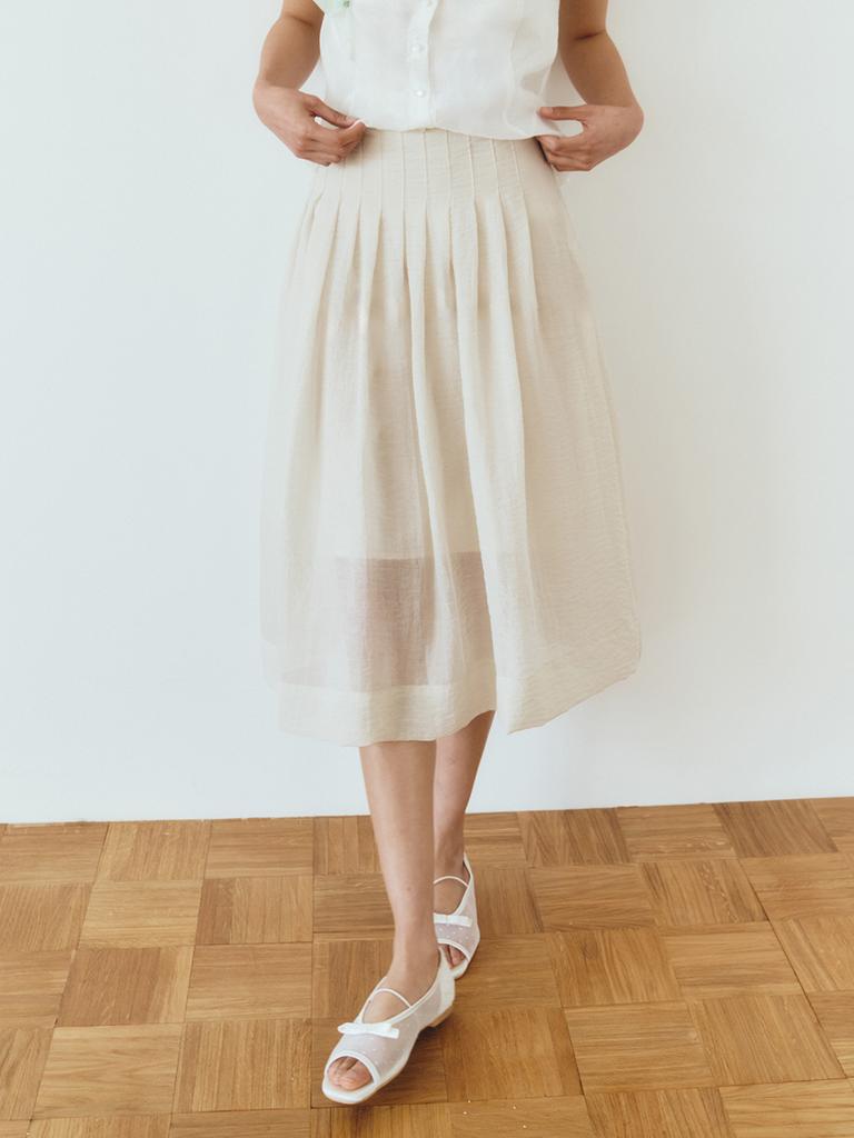 Ganiesong Soft Pleated Midi Skirt_Oat