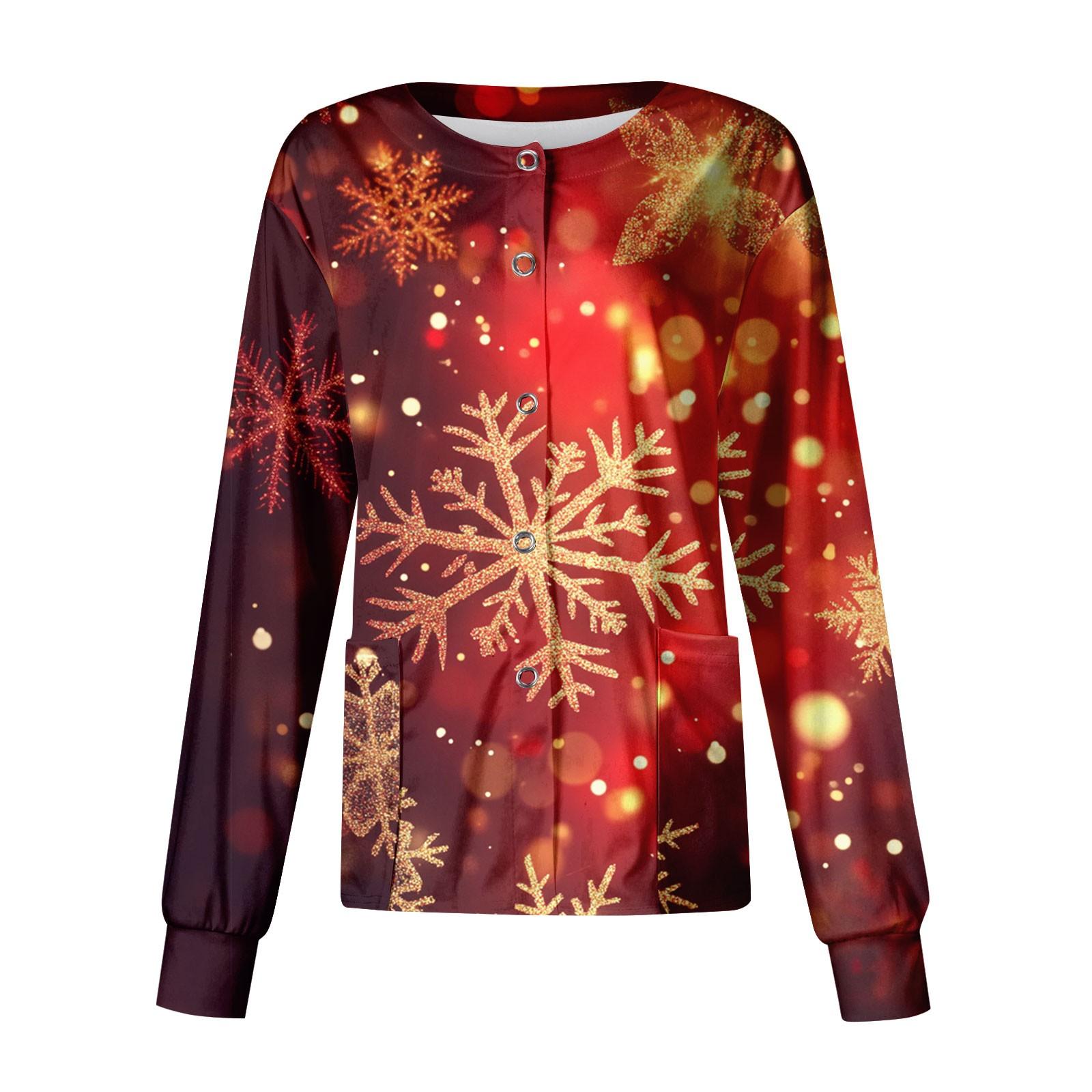 Женский повседневный однобортный топ с длинным рукавом и рождественским принтом Dry-nurse — фото 5