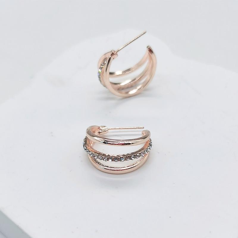 

Новые серьги-кольца C-образной формы с бриллиантами, модные и простые серьги-пусеты, нишевые серьги класса люкс, женские розового золота