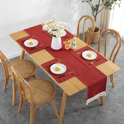 Modern Simple Solid Color Rectangular Waterproof Table Flag Placemat Dining Table Cloth Polyester Tassel