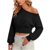 Women's Fashion Off-Shoulder Long Sleeve Color Hoodie Sweatshirt Casual Top for Everyday Wear