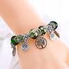 Silver Tree of Life Bead Bracelet with Green Leaf Floral Crystal Charm Fashion Jewelry for Women