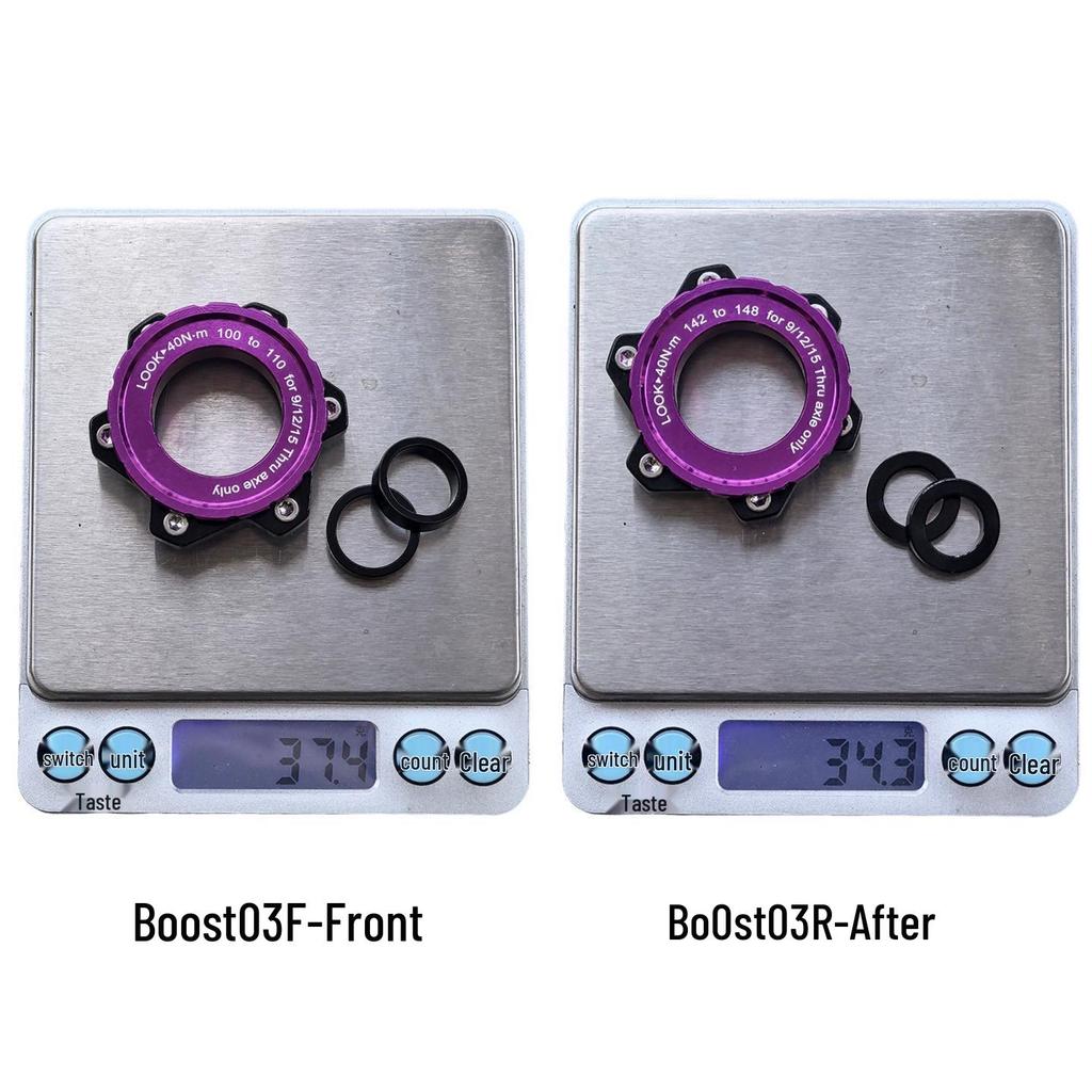 BOOST Center Lock Disc Brake Hub Conversion Kit: Front 100mm 15x110mm Rear 142mm 12x148mm with Washers/Spacers.