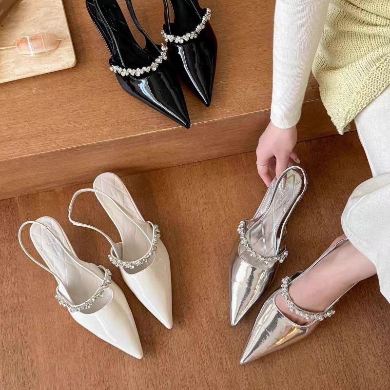 New Style Luxury Women's Water Diamond Slim Heeled Pointed High-heeled Shoes with A Headband and Sandals for Women Zapatos Mujer