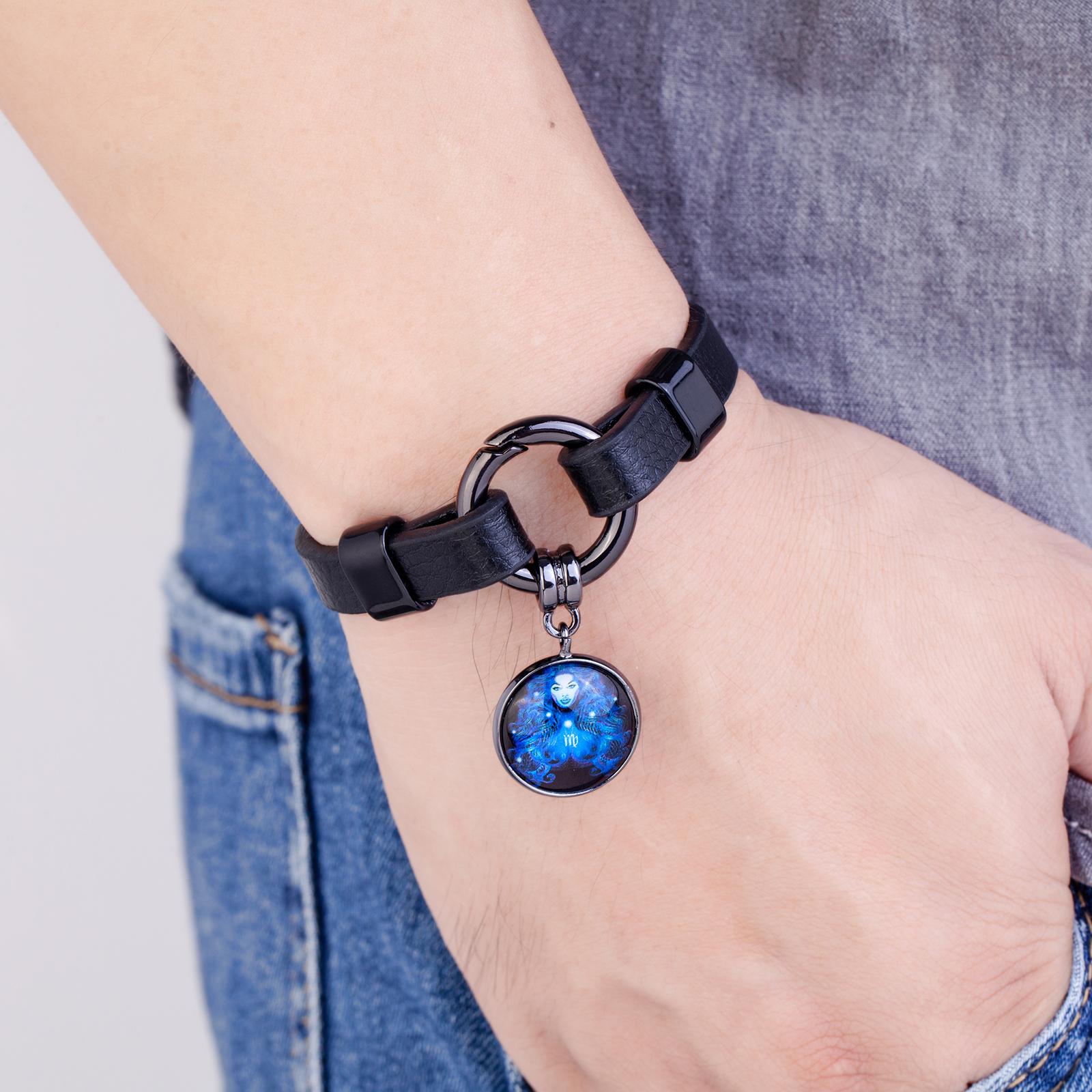 

Fashion 12 Constellation Bracelets Black Charm Leather Bracelet Zodiac Horoscope Bangle Men Women Jewelry Wrist Gift Gold Metal&23cm