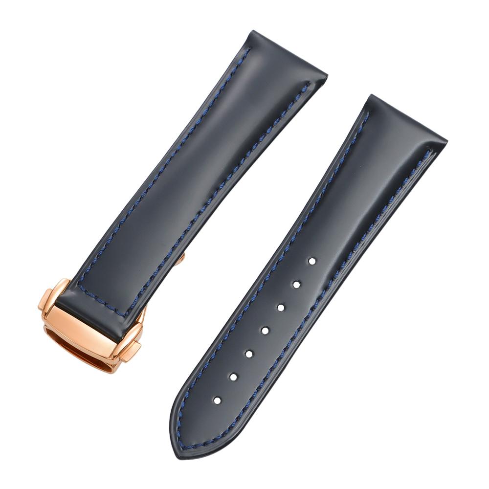 19mm 20mm 21mm 22mm Polished Cowhide Straps for Omega Seamaster Speedmaster Folding Buckle Waterproof Brown Leather Watch Band