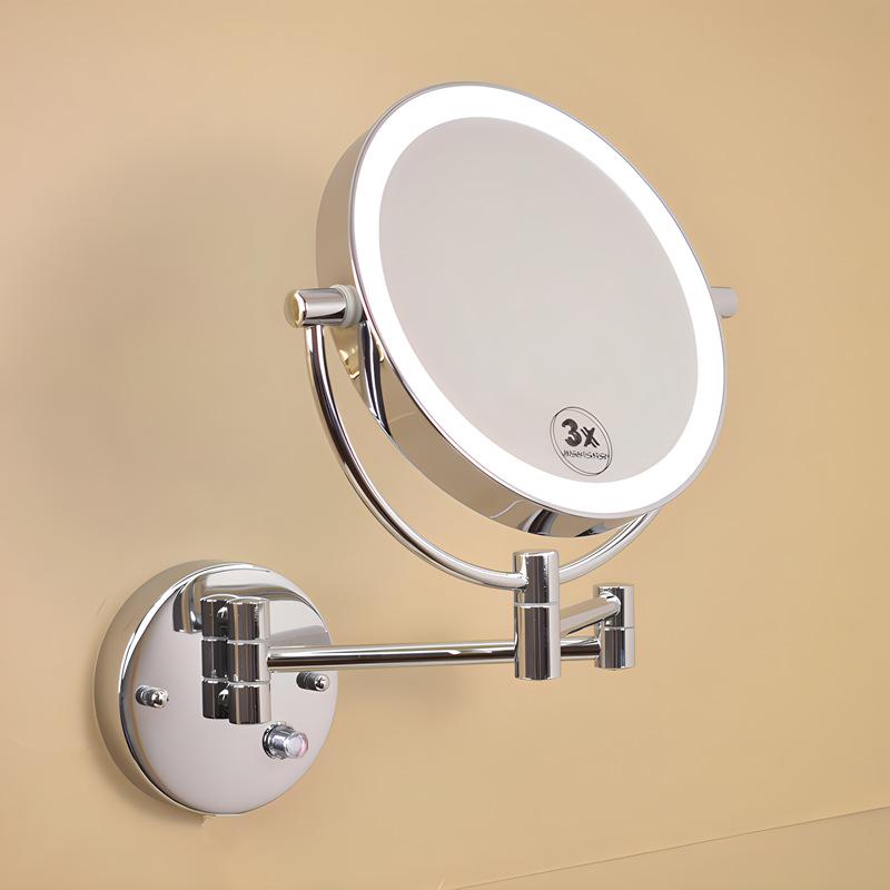 Wall-Mounted LED Double-Sided Bathroom Makeup Mirror with Light and Magnifying Function