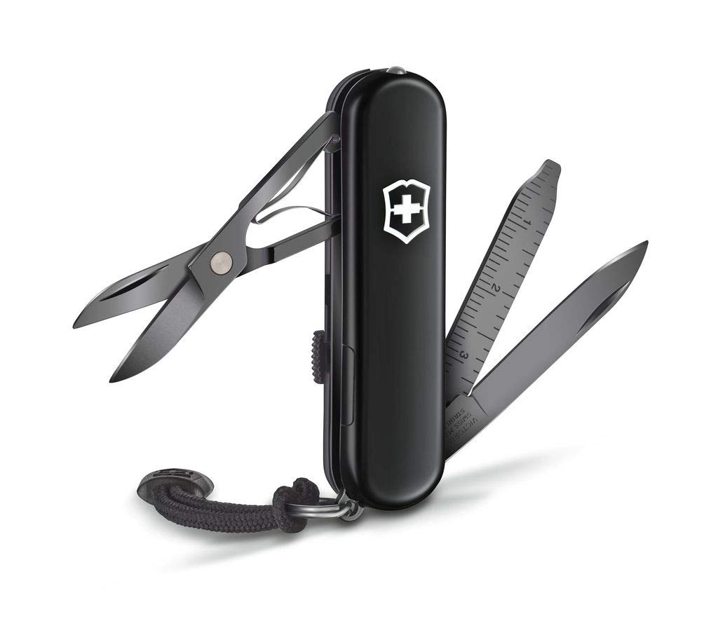 VICTORINOX Signature Light Onyx Black Knife Disaster Prevention Goods Ballpoint Pen with LED Light Swiss Made Multitool with 7 Functions Present Gift
