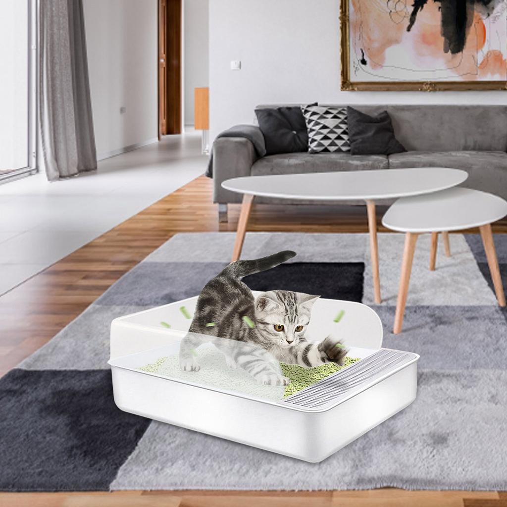 Pet Litter Box with High Sided Enclosure and Removable Grate for Easy Cleaning Suitable for Cats and Small Animals