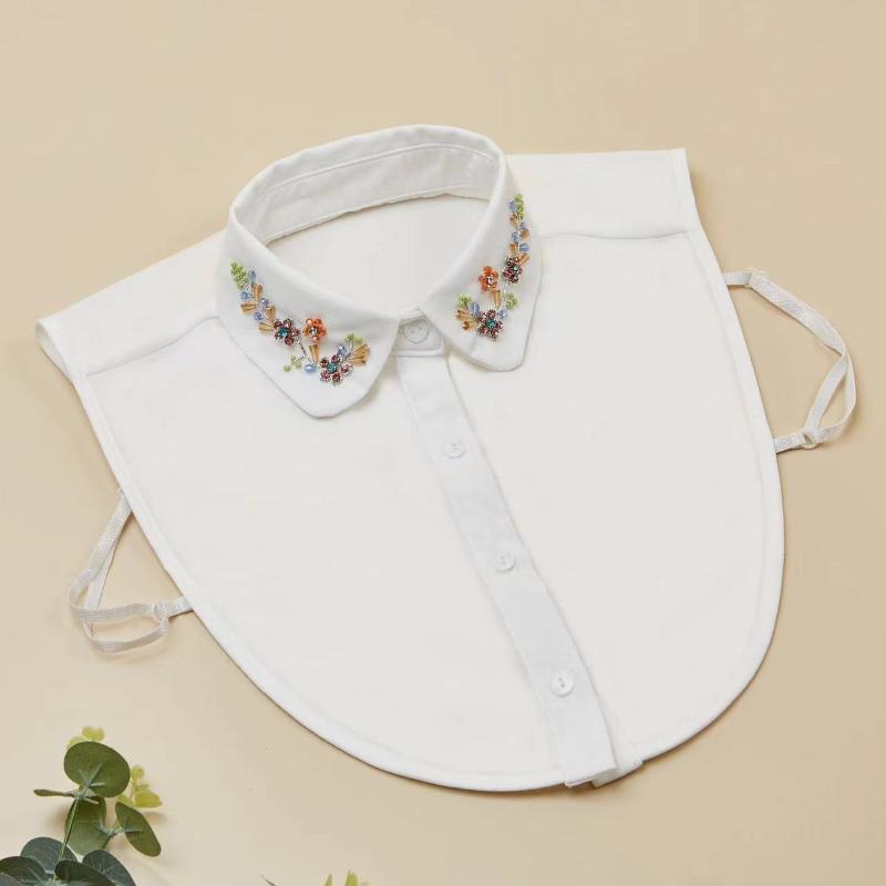 Women's Handmade Nail Colored Bead Round Neck Chiffon Fake Collar, Fashionable and Versatile Decorative Half Shirt Style Collar