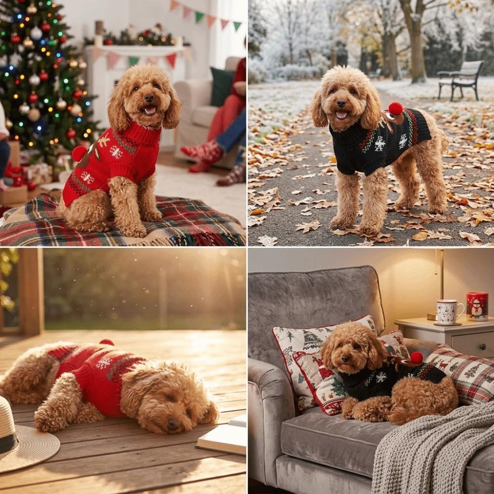 Soft Reindeer Dog Sweater Stretchy Cat Winter Apparel Festive Dog Holiday Costume  Outdoor Walking