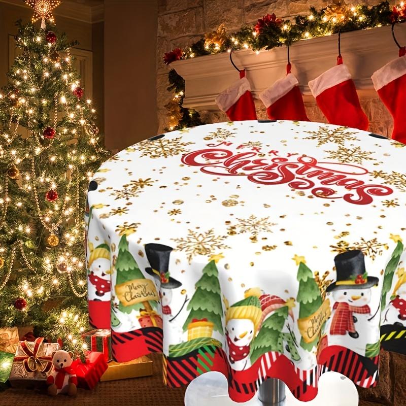 WTEMPO Vánoční kulý tištěný ubrus Vánoční vnitřní a venkovní párty ubrus Kuchyňské doplňky Vánoční dárek, Slavnostní domácí dekorace