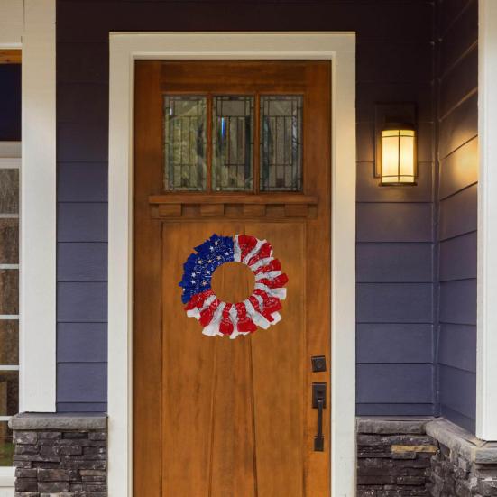 Yousheng 4th of July Wreath Front Door Patriotic Welcome Sign Red White Blue Star Wreath Decoration for Memorial Day Porch Home Wall Decor