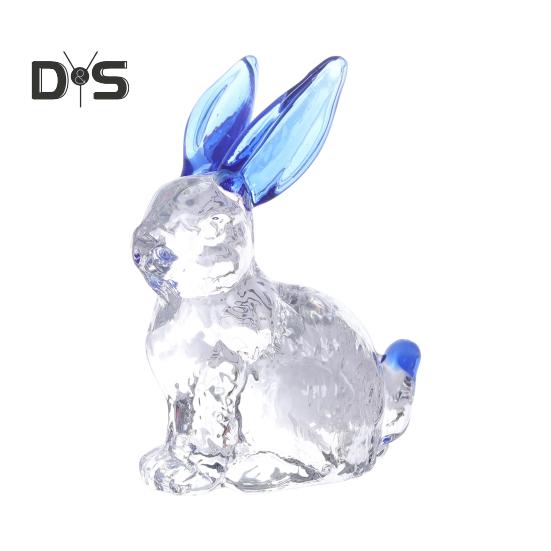 Faux Crystal Rabbit Figurine Transparent Collectible Rabbit Statue Glass Art Animal Ornament Bunny Sculpture for Home Office Desk Car