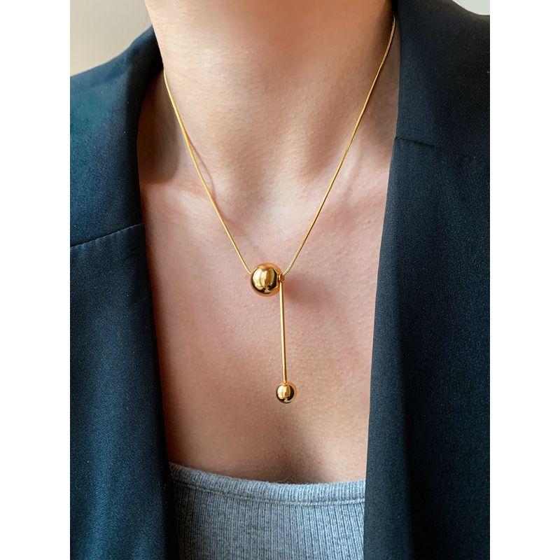 Fashion Gold & Small Ball Pendant Necklace Women's Accessories Fancy Light Luxury and Simplicity Everyday Joker Elegant Sweater Chain