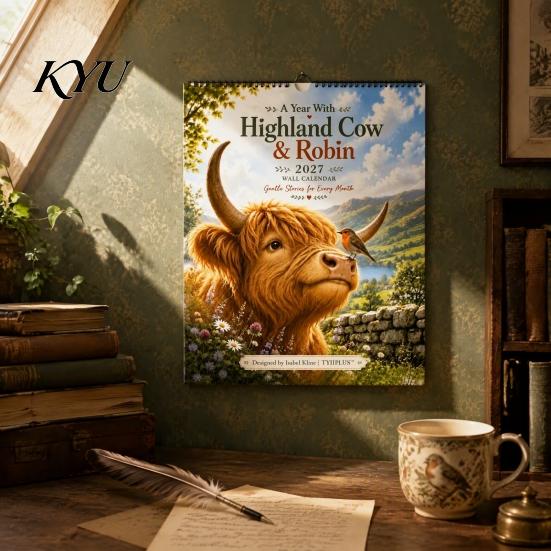 Academic Planning Calendar 2027 Highland Cow Wall Calendar, A4 Hanging Monthly Planner for Home Scottish Cattle Office, Decorative Schedule Organizer