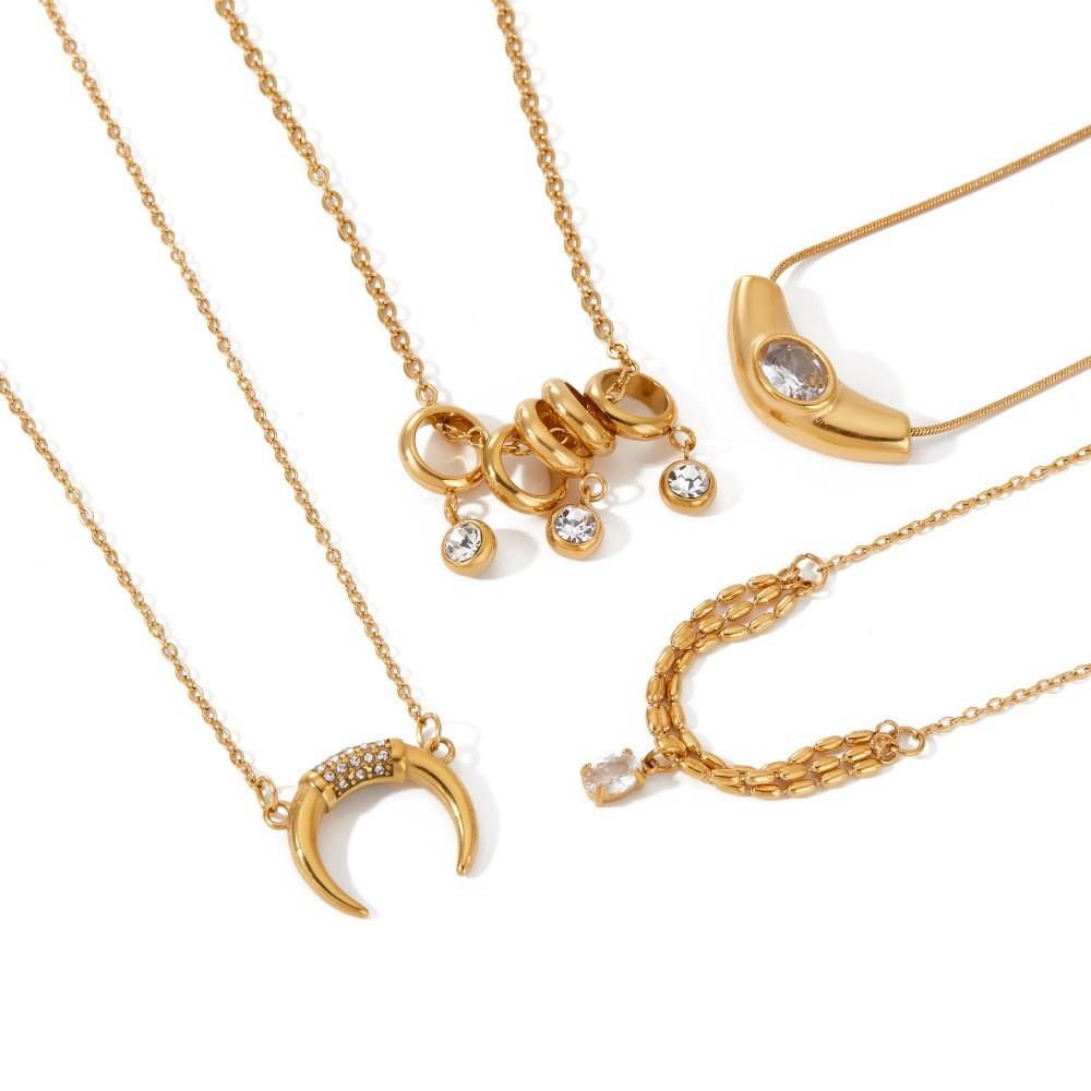 Geometric Stainless Steel Necklace With Stones For Women Daily Fashion Accessory