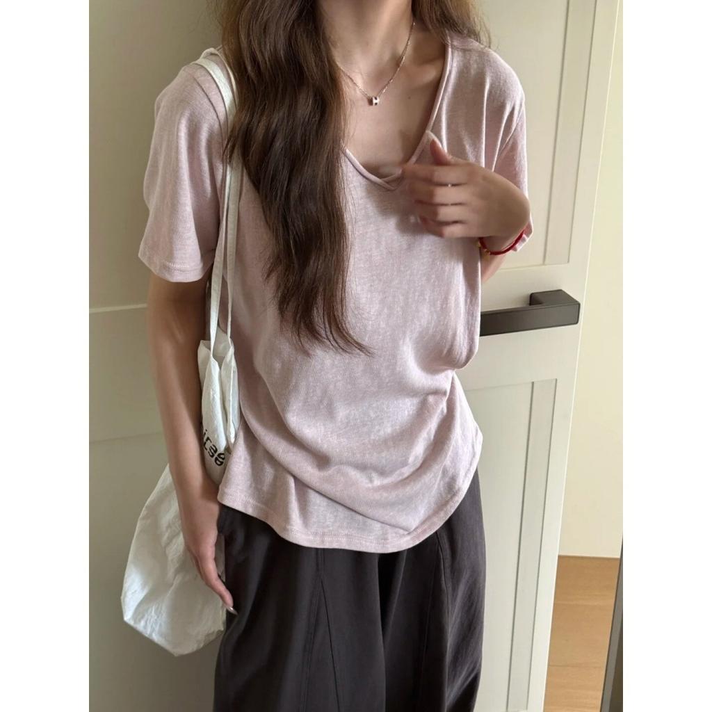 Thin Loose Large Version Cotton and Linen Short-sleeved T-shirt Women's Summer Casual and Thin Meat-covered Undershirt Korean Version Top