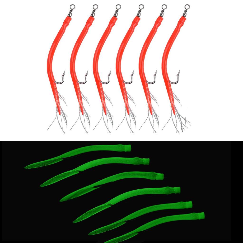 6Pcs CodfishFishing Eel Tube Jig Bait Shank Offset Hook Barbed Octopus Hook