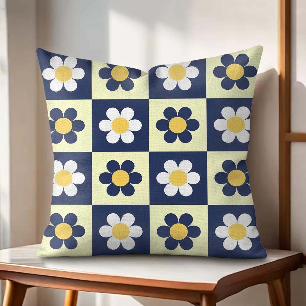 Retro Geometry Floral Cushion Cover Natural Linen Organic Fabric DoubleSided Printing Couch Pillow Covers Home Decor