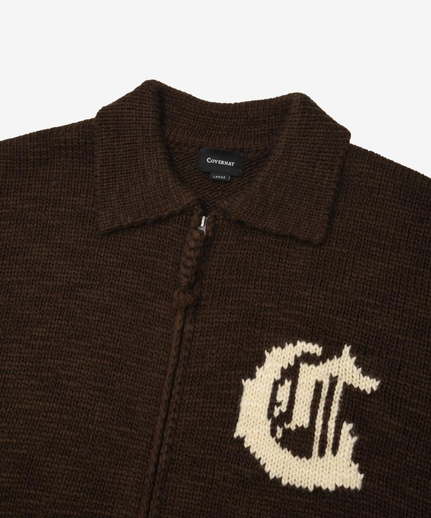 COVERNAT Diploma C Logo Knit Varsity Jacket Brown