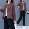Veste courte en velours côtelé et dentelle pour femme, ample, grande taille, couleur unie, rétro, décontractée, printemps et automne