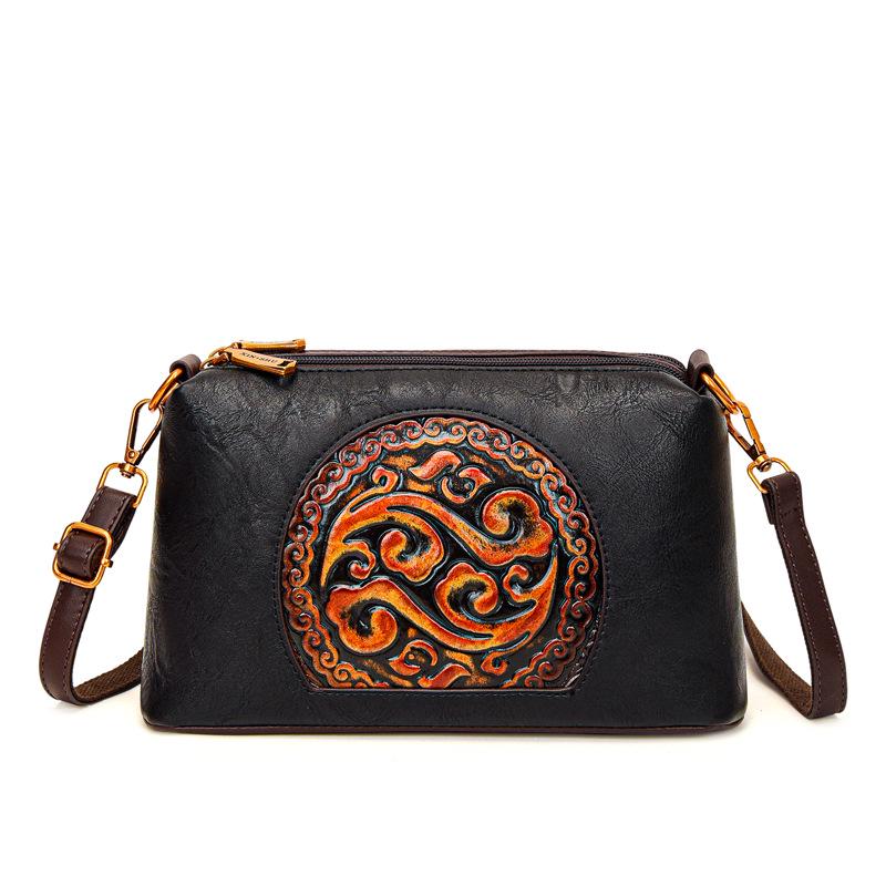 2025 Retro Ethnic Style Women's Genuine Leather Crossbody Bag for Middle-Aged Women