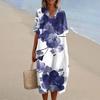 Women's Loose Casual Fashion V-Neck Printed Dress Beach Skirt