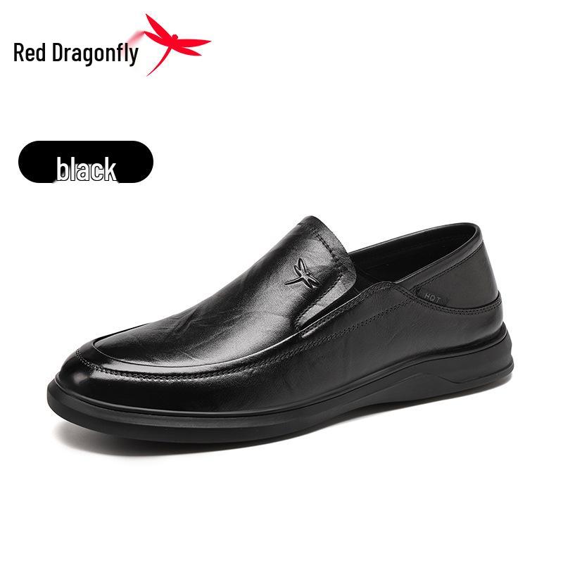 Red Dragonfly Men s Slip-On Leather Shoes: Genuine Cowhide, Soft Sole, Easy Commuter Style 41 чёрный