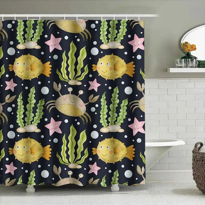 Underwater World Bath Shower Curtain featuring friendly sea creatures Perfect for adding a touch of color and fun to your bathro