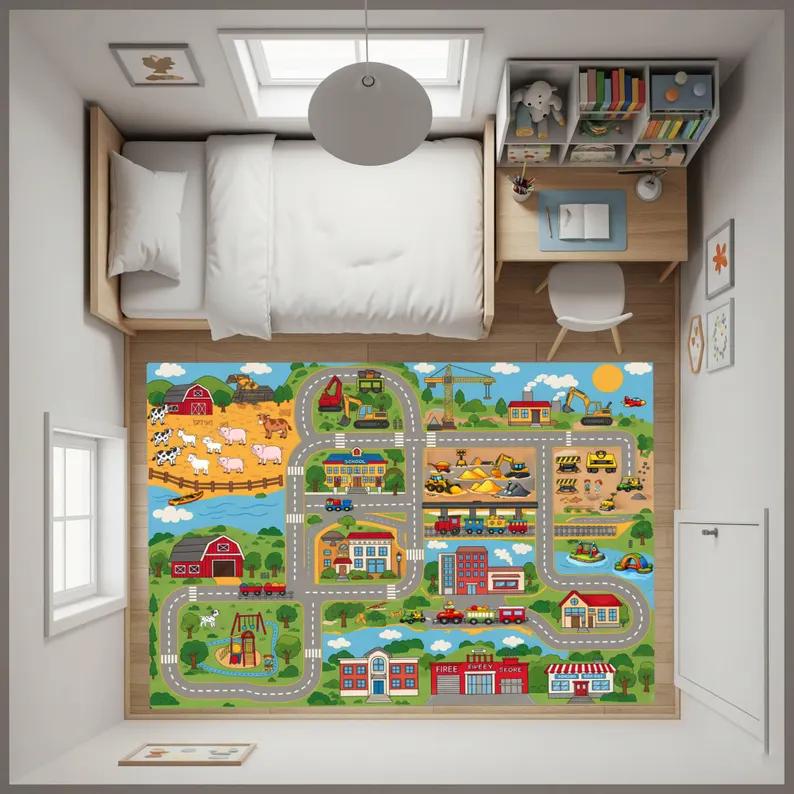 Road Rug Car Rug Traffic Rug Child Game Rug Car Racing Children's Play Mat Road Mat Play Rug Nursery Rug Education Play Mat