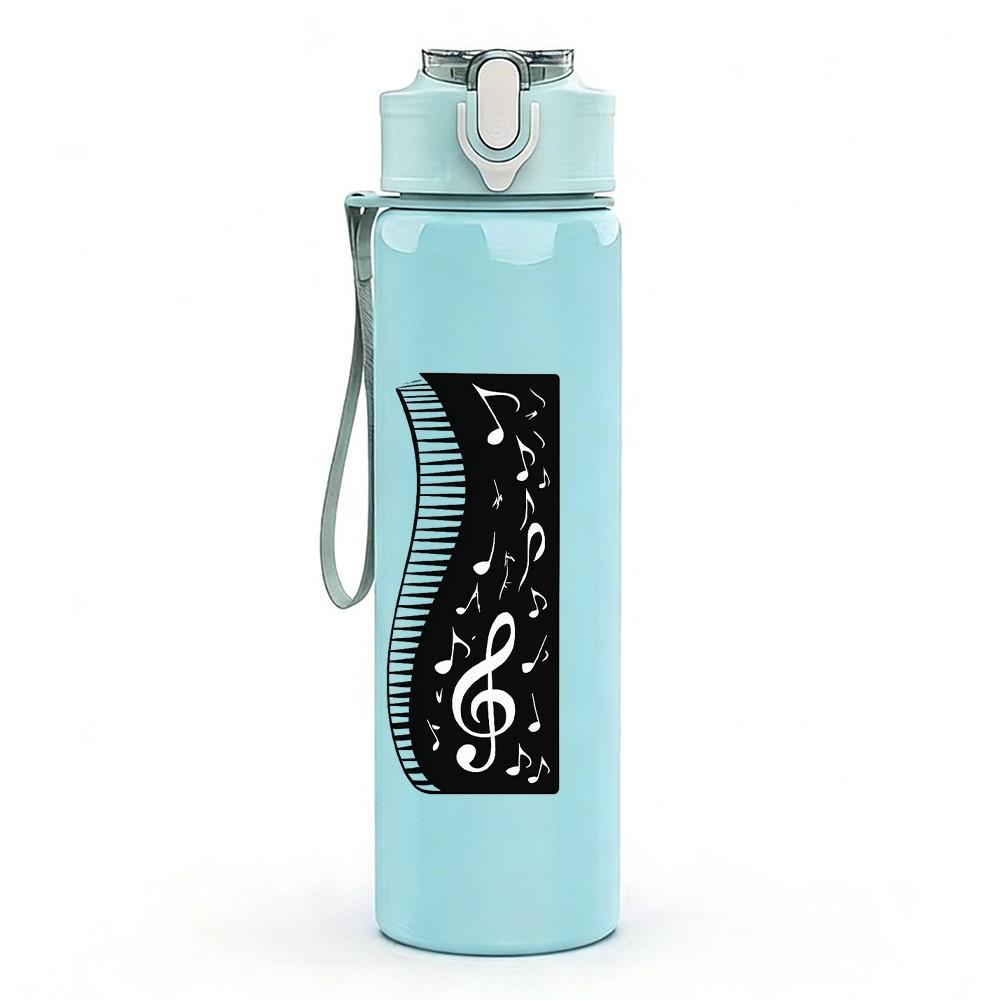 1PC Musical Note Piano Pattern 750ml Color Plastic Sports Water Bottle Leakproof Flip Straw Lid Suitable for Sports Office Home Use