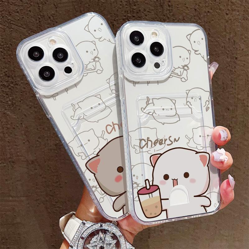 Card Slot Holder Silicone Wallet Pocket Case For Xiaomi Redmi Note 14 13 Samsung A54 A24 A34 Oppo A38 A58 A78 IPhone 14 15 16 Cover Clear Phone Bumper
