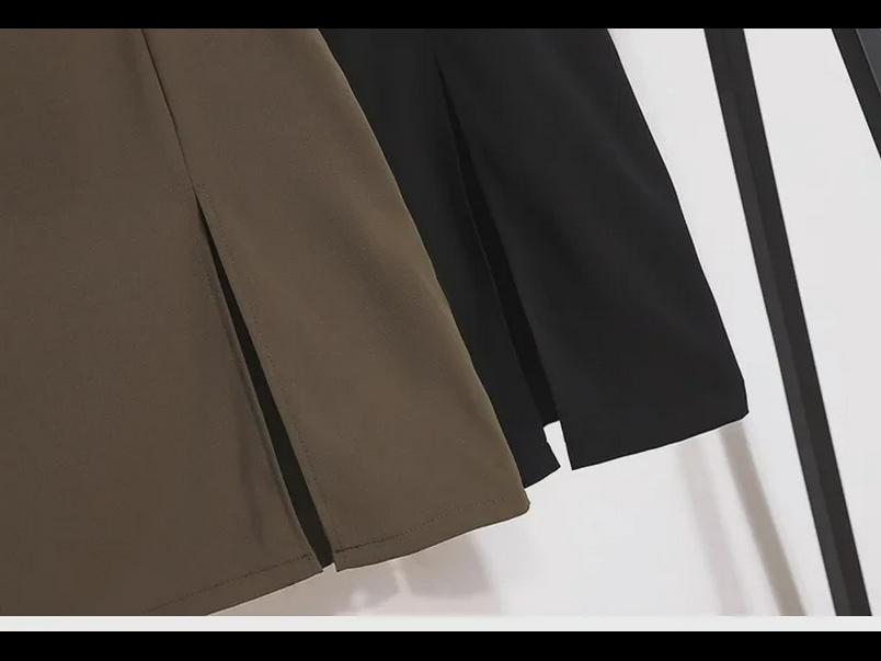 Hochwertiger schwarzer Schlitzrock für Damen – mittellang, hohe Taille, schmale Passform für Frühling und Herbst 2024